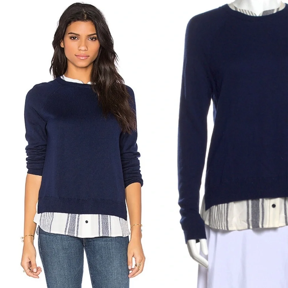 Joie Zaan Woven Sweater Shirt Pullover Crewneck Wool Cashmere Top Navy XS Blouse - Picture 1 of 11